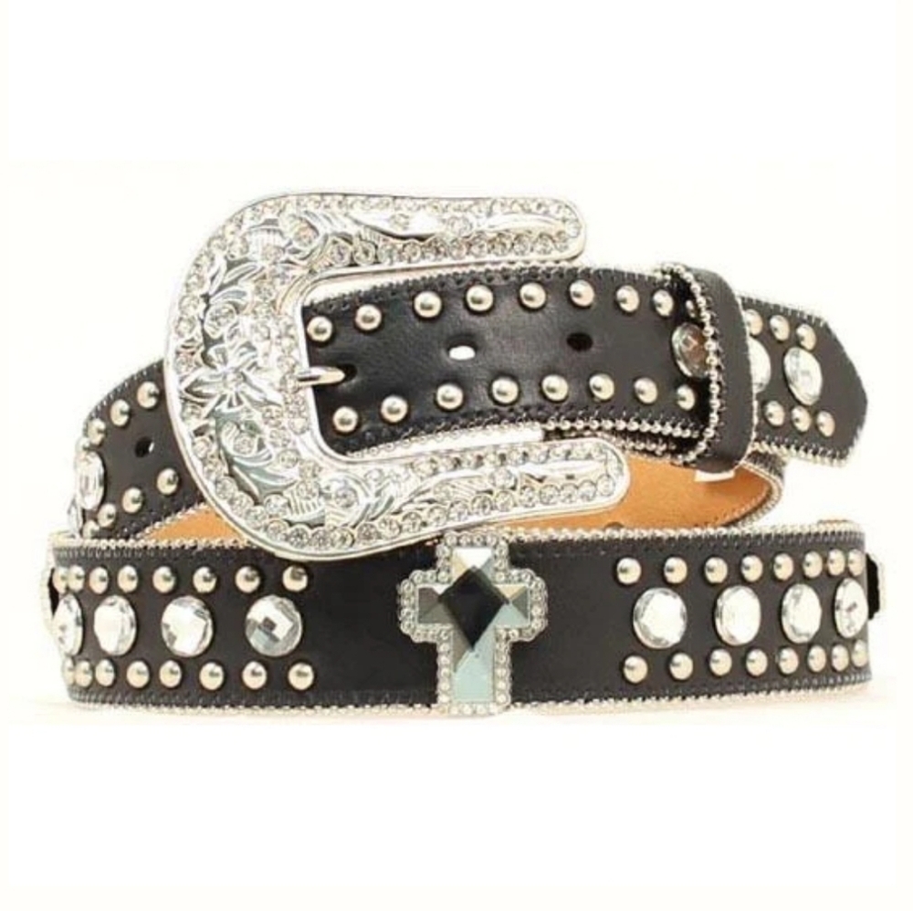 Blazin' Roxx XL Leather Belt Rhinestone Crosses